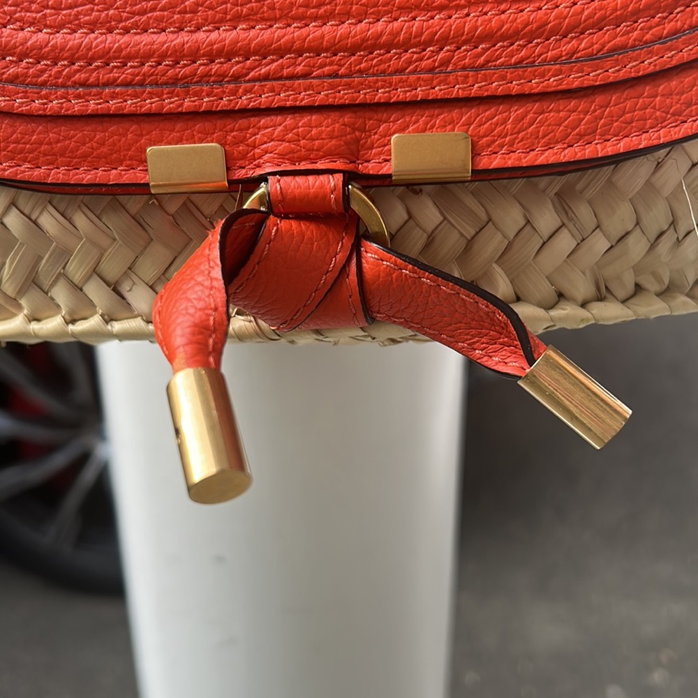 Chloe Marcie Medium Woven Raffia Tote Orange - Picture 8 of 11
